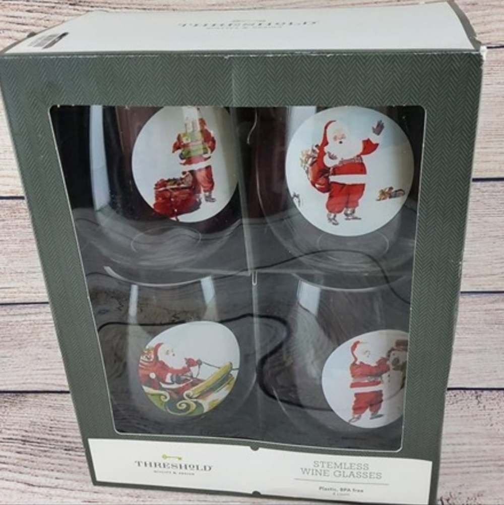 Four Threshold Santa Stemless Wine Glasses